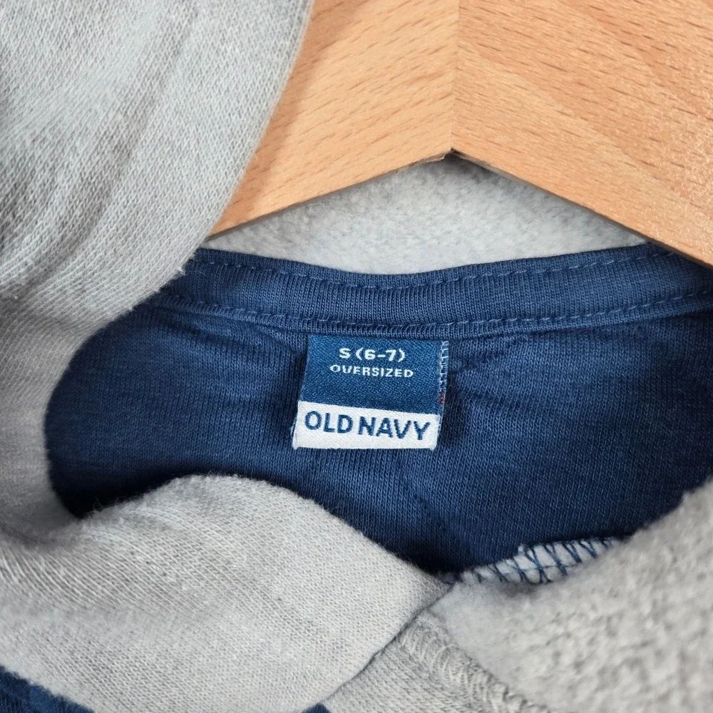 Old‎ Navy Quilted Hoodie Kids S 6-7 Blue Gray Oversized Contrast Hood Sweatshirt
